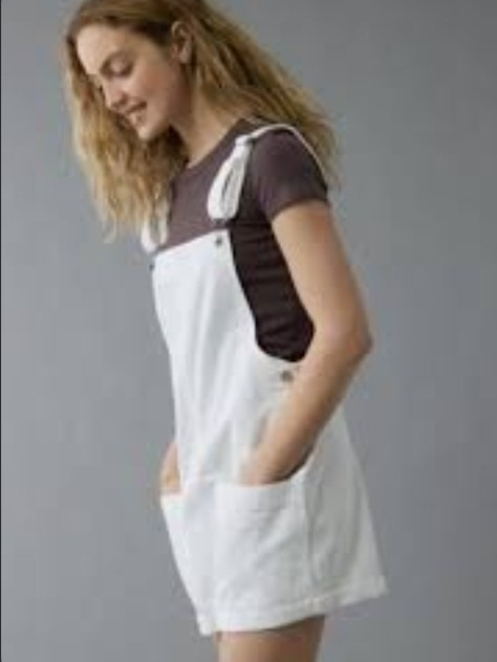 American Eagle White Denim Overall Dress with Pocket Front